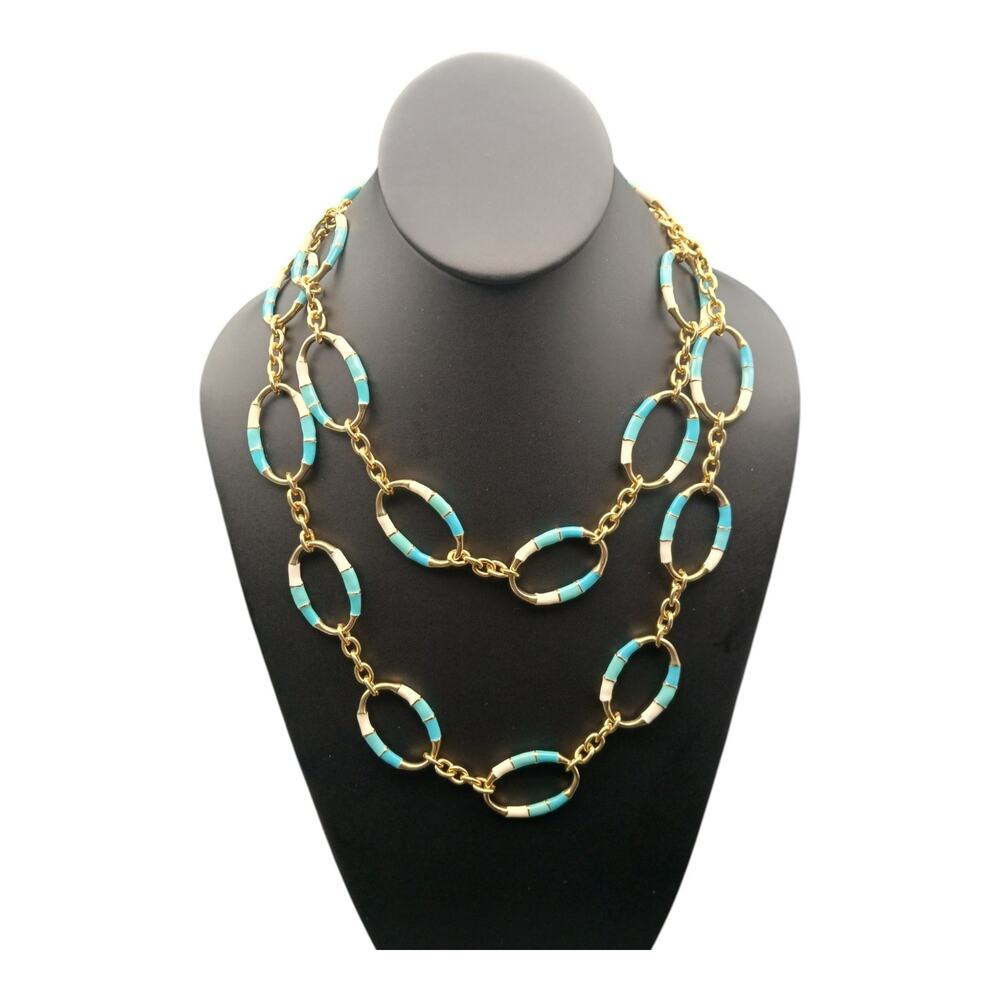 J.Crew Gold Tone & Turquoise Enamel Oval Link Statement Necklace – NWOT